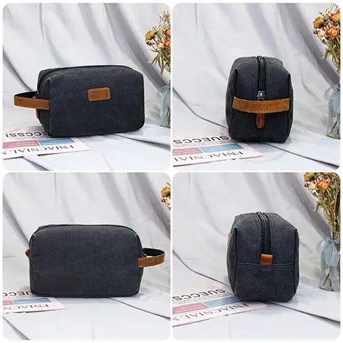 Vintage 16oz waxed canvas and genuine leather dopp kit for premium men's grooming brands